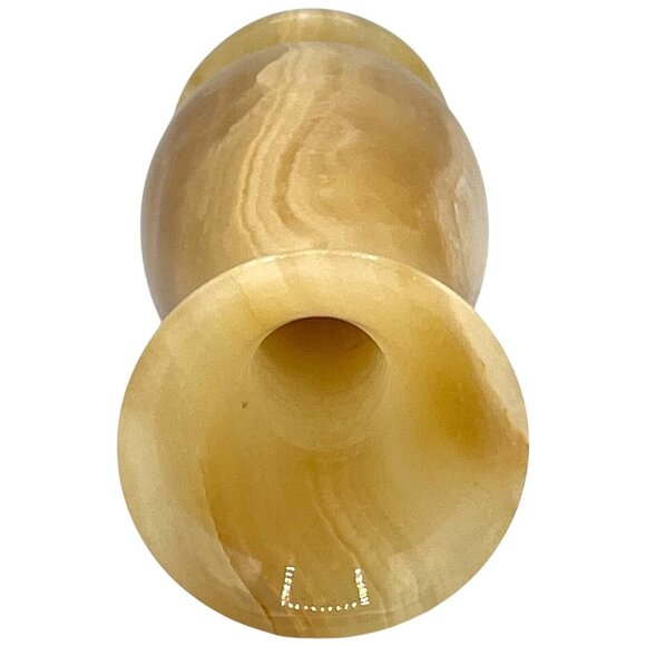 Vtg Turkish Carved Marble Onyx Stone Short Stem Vase Amber Tones Decor 5.5" Tall - Picture 5 of 8